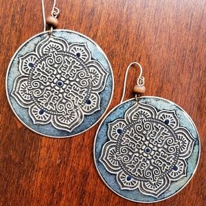 BoHo earrings Large Dangle Statement Gold Teal